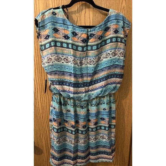 City Triangles Aztec Cage Front Mini Dress Size XL Aqua Summer Beach Vacation - Picture 4 of 7